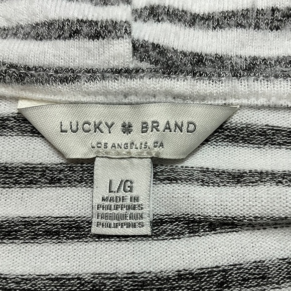 LUCKY BRAND Super Soft Grey / Cream Striped Hoodie Long Sleeve US Sz L - Picture 5 of 10